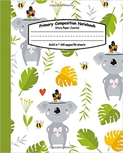 okumak Primary Composition Notebook: Cool Exotic Handwriting Notebook with Dashed Mid-line and Story Paper Journal | Grades K-2, 100 Story Pages | Pretty Hand Drawn Koala Bear Pattern