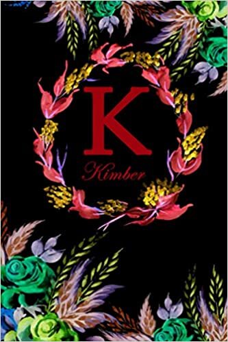 okumak K: Kimber: Kimber Monogrammed Personalised Custom Name Daily Planner / Organiser / To Do List - 6x9 - Letter K Monogram - Black Floral Water Colour Theme