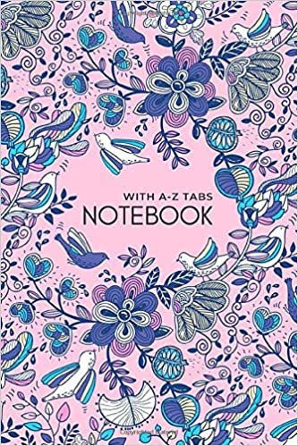 okumak Notebook with A-Z Tabs: 4x6 Lined-Journal Organizer Mini with Alphabetical Section Printed | Fantasy Flower Bird Design Pink