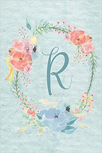 okumak Notebook 6”x9” - Initial R - Light Blue and Pink Floral Design: College ruled notebook with initials/monogram - alphabet series. (Initial/Letter R - Light Blue and Pink Floral Design Notebook 6”x9”)