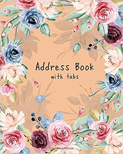 okumak Address Book with Tabs: 8x10 Large Contact Notebook Organizer | A-Z Alphabetical Tabs | Large Print | Peony Rose Flower Frame Design Orange