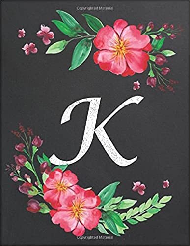 okumak K: Monogram Initial K Notebook for Women and Girls, Floral Design, Lined Pages (Composition Book, Personalized Journal) (8.5 x 11 Large)