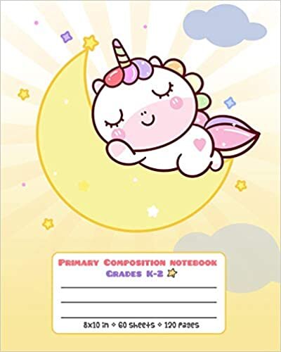 okumak Primary Composition Notebook Grades K-2: Picture drawing and Dash Mid Line hand writing paper Story Paper Journal - Moon Sleeping Unicorn Design (Unicorn Magic Story Journal, Band 25)
