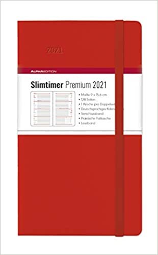 okumak Slimtimer Premium Red 2021 - Taschenplaner: mit Falttasche und Verschlussband