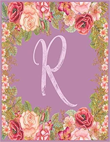 okumak R: Monogram R Journal with the Initial Letter R Notebook for Girls and Women, Pink Mauve Floral Design with Cursive Fancy Text