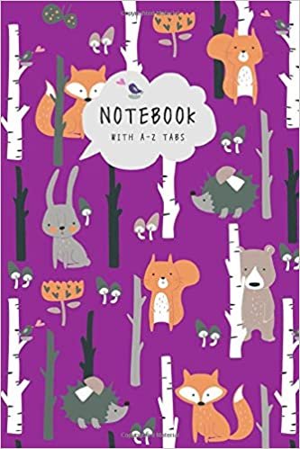 okumak Notebook with A-Z Tabs: 6x9 Lined-Journal Organizer Medium with Alphabetical Sections Printed | Hedgehog Fox Bear Bunny Design Purple