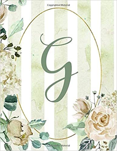 okumak Notebook 8.5”x11”, Letter G, Lined, Green Stripe Floral Design (Letter/Initial G - Green Stripe Floral Design Notebook 8.5”x11” Alphabet Series)