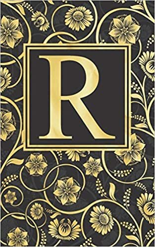 okumak R: Beautiful Initial Monogram Letter R | Fancy Journal Notebook | Gorgeous Personalized Medium Lined Journal &amp; Diary for Writing &amp; Note Taking for Girls and Women | Black Grey and Gold Floral Print