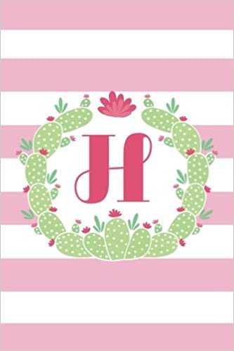 okumak H (6x9 Journal): Lined Writing Notebook with Monogram, 120 Pages – Pink Stripes with Green Boho Cactus Frame