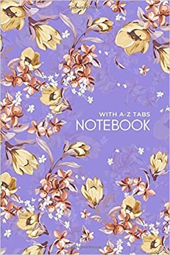 okumak Notebook with A-Z Tabs: 4x6 Lined-Journal Organizer Mini with Alphabetical Section Printed | Elegant Floral Illustration Design Blue-Violet