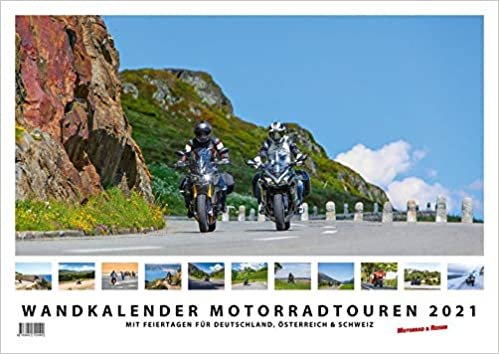 okumak Foto-Wandkalender Motorradtouren 2021 DIN A2 quer mit Feiertagen für Deutschland, Östereich und die Schweiz - Mit Platz für Notizen
