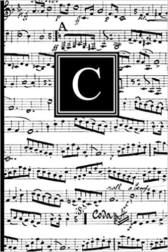 okumak C: Musical Letter C Monogram Music Journal, Black and White Music Notes cover, Personal Name Initial Personalized Journal, 6x9 inch blank lined college ruled notebook diary, perfect bound, Soft Cover