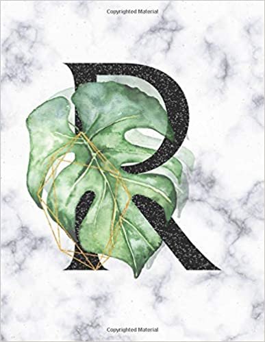 okumak R: Monogram Initial Notebook for Women and Girls, Marble Tropical leaf 8.5 x 11 blank college ruled journal