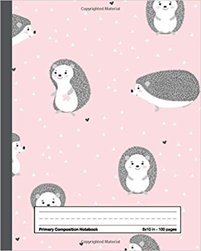 okumak Primary Composition Notebook: Pretty Pink Handwriting Notebook with Dashed Mid-line and Drawing Space | Grades K-2, 100 Story Pages | Adorable Playful Hedgehog Print for Kids