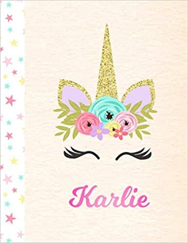 okumak Karlie: Personalized Unicorn Handwriting Practice Paper for Girls, 8.5 x 11, Mid-Line Dashed Learn to Write Pink Blank K-2 Primary Kids Writing Pages