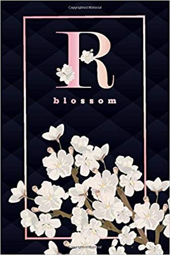okumak R BLOSSOM: Zen white sakura flower monogram notebook. A beautiful feminine blank lined journal with cherry blossom to write all kinds of notes, thoughts, plans, recipes or lists.