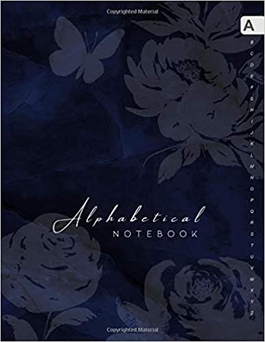 okumak Alphabetical Notebook: 8.5 x 11 Lined-Journal Organizer Large | A-Z Alphabetical Tabs Printed | Shadow Butterfly Flower Design Marble Blue Black