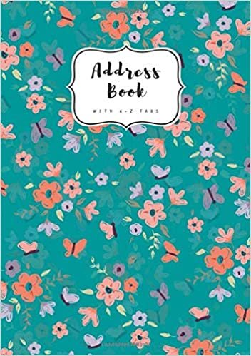 okumak Address Book with A-Z Tabs: B5 Contact Journal Medium | Alphabetical Index | Large Print | Little Flower Butterfly Design Teal