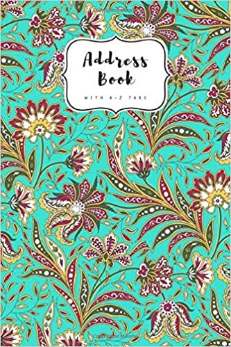 okumak Address Book with A-Z Tabs: 6x9 Contact Journal Jumbo | Alphabetical Index | Large Print | Arabic Style Flower Design Turquoise