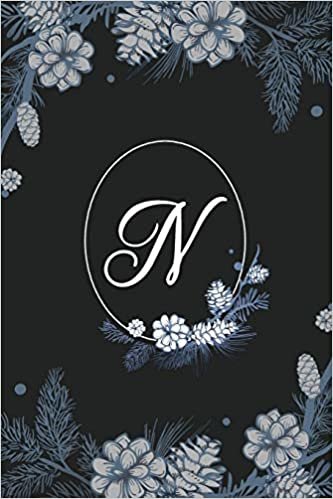 okumak N: Elegant Black &amp; Blue Stylish Floral Monogram Initial N Notebook Blank Lined Paper Journal Gift for Women &amp; Girls