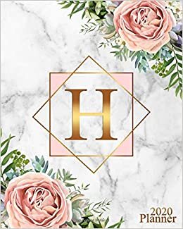 okumak 2020 Planner: Floral Pink Gold Weekly Daily Organizer for Girls &amp; Women - Grey Marble Initial Monogram Letter H Agenda &amp; Calendar With To-Do’s, U.S. ... &amp; Inspirational Quotes, Vision Board &amp; Notes.