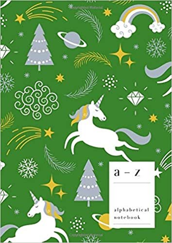 okumak A-Z Alphabetical Notebook: A4 Large Ruled-Journal with Alphabet Index | Unicorn Christmas Fantasy Cover Design | Green