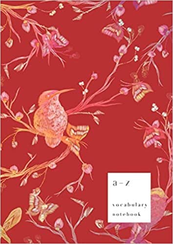 okumak A-Z Vocabulary Notebook: A4 Large Journal 2 Columns with Alphabet Index | Bird Butterfly Branch Cover Design | Red