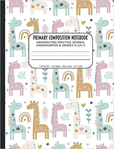 okumak Primary Composition Notebook | Handwriting Practice Journal Kindergarten &amp; Grades K-2/K-3: Handwriting Practice Paper with 3 Lines (Dotted Midline) | ... | Cute Giraffe Cover for Girls &amp; Boys