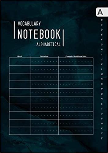 okumak Vocabulary Notebook Alphabetical: B5 Medium Notebook 3 Columns with A-Z Tabs Printed | Marble Teal Black Design