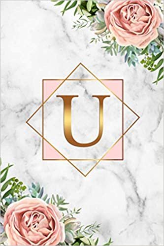 okumak U: Pretty Marble Initial Monogram Letter U Blank Dot Grid Bullet Notebook for Writing &amp; Notes - Personalized Journal &amp; Diary for Girls &amp; Women with ... - Adorable Tropical Pink &amp; Gold Floral Print