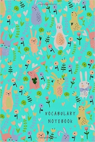 okumak Vocabulary Notebook: 4x6 Notebook 2 Columns Mini | A-Z Alphabetical Tabs Printed | Lovely Bunny Flower Design Turquoise