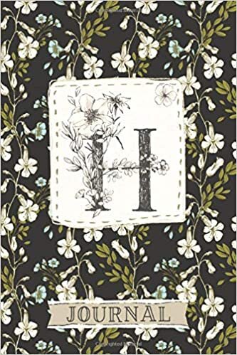 okumak H Journal: Floral Notebook Monogram Initial H Blank Lined Journal | Ivory and Sky Blue Flowers | Decorated Interior