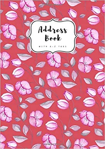 okumak Address Book with A-Z Tabs: B5 Contact Journal Medium | Alphabetical Index | Large Print | Watercolor Vintage Flower Design Red