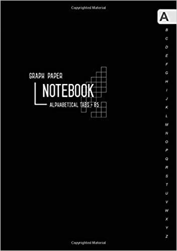 okumak Graph Paper Notebook Alphabetical Tabs B5: Medium Journal Organizer with A-Z Index Sections | 1/5 Inch Squares - 5x5 Quad Ruled | Smart Design Black