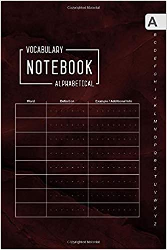 okumak Vocabulary Notebook Alphabetical: 6x9 Medium Notebook 3 Columns with A-Z Tabs Printed | Marble Red Black Design