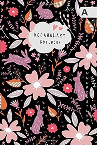 okumak Vocabulary Notebook: 4x6 Notebook 2 Columns Mini | A-Z Alphabetical Sections | Stylish Flower Bunny Design Black