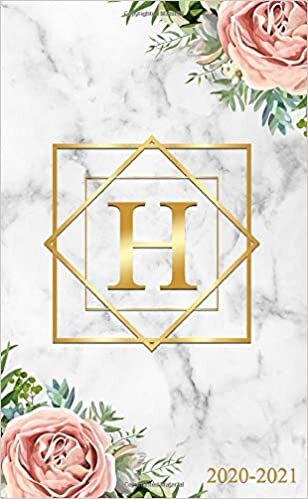 okumak 2020-2021: Pretty Monogram Initial Letter H Two Year Monthly Pocket Planner | Gold Marble Floral 2 Year (24 Months) Agenda &amp; Organizer With Notes, Contact List and Password Log.