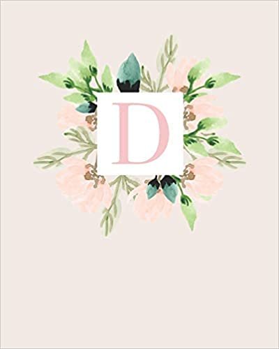 okumak D: 110 Dot-Grid Pages | Monogram Journal and Notebook with a Classic Light Pink Background of Vintage Floral Leaves in a Watercolor Design | ... Journal | Monogramed Composition Notebook