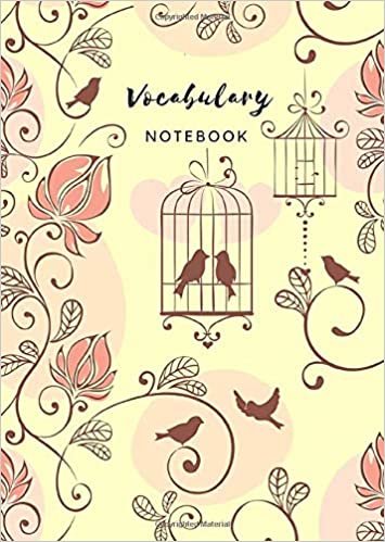 okumak Vocabulary Notebook: B6 Notebook 2 Columns Small | A-Z Alphabetical Tabs Printed | Shadow Bird Cage Floral Design Yellow