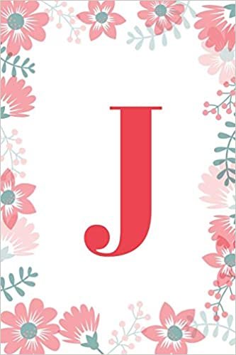 okumak J: Monogram Initial J Journal for Girls and Women, White Floral 6 x 9