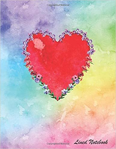 okumak Lined Notebook: Blank Line Notebook Journal - Floral Red Heart with Rainbow Water Color background - 100 Pages - (8.5 x 11 inches) for taking notes, writing, organizing