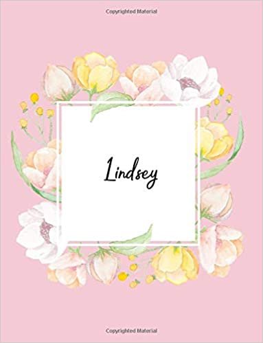 okumak Lindsey: 110 Ruled Pages 55 Sheets 8.5x11 Inches Water Color Pink Blossom Design for Note / Journal / Composition with Lettering Name,Lindsey
