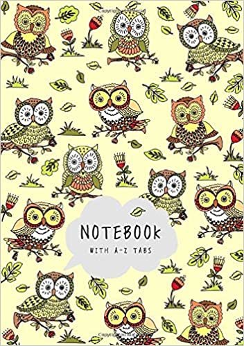 okumak Notebook with A-Z Tabs: A5 Lined-Journal Organizer Medium with Alphabetical Section Printed | Cute Owl Floral Design Yellow