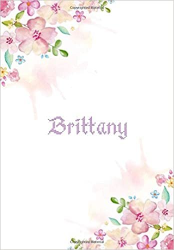 okumak Brittany: 7x10 inches 110 Lined Pages 55 Sheet Floral Blossom Design for Woman, girl, school, college with Lettering Name,Brittany