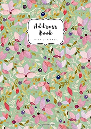 okumak Address Book with A-Z Tabs: A4 Contact Journal Jumbo | Alphabetical Index | Large Print | Watercolor Floral Pattern Design Green