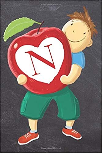 okumak N: Monogram Initial N Teachers Apple With Smiling Student | 6 x 9 Blank Lined Journal