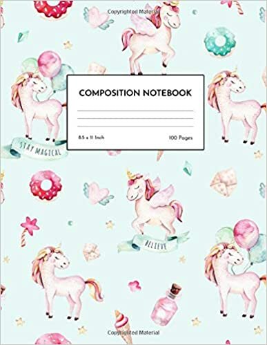 okumak Composition Notebook: Wide Ruled Adorable Unicorn Paper Notebook Journal - Blank Lined Workbook for s Kids Students Girls for Home School Preschool College - Cover # 0082