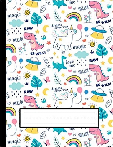 okumak Dinosaurs And Unicorns - Dinosaur Primary Composition Notebook For Kindergarten To 2nd Grade (K-2) Kids: Standard Size, Dotted Midline, Blank Handwriting Practice Paper Notebook For Girls, Boys