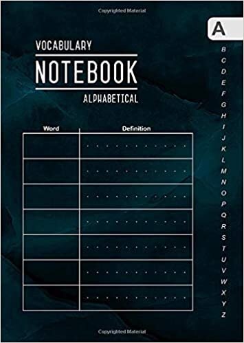 okumak Vocabulary Notebook Alphabetical: B6 Small Notebook 2 Columns with A-Z Tabs Printed | Marble Teal Black Design