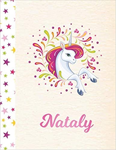 okumak Nataly: Unicorn Personalized Custom K-2 Primary Handwriting Pink Blank Practice Paper for Girls, 8.5 x 11, Mid-Line Dashed Learn to Write Writing Pages